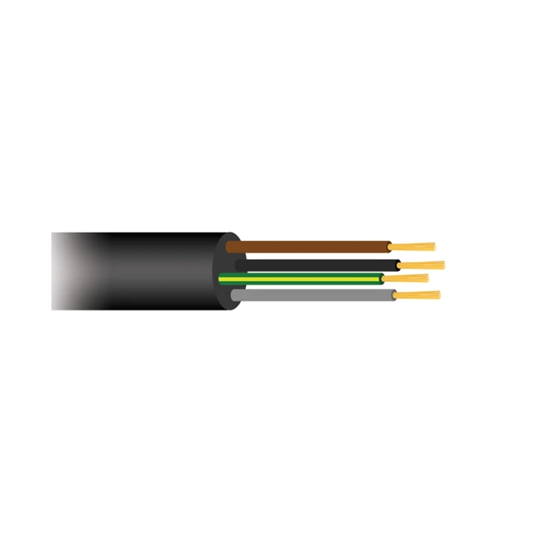 Soepele zwarte rubberkabel 4 x 1,5 voor buiten, rol 50 meter