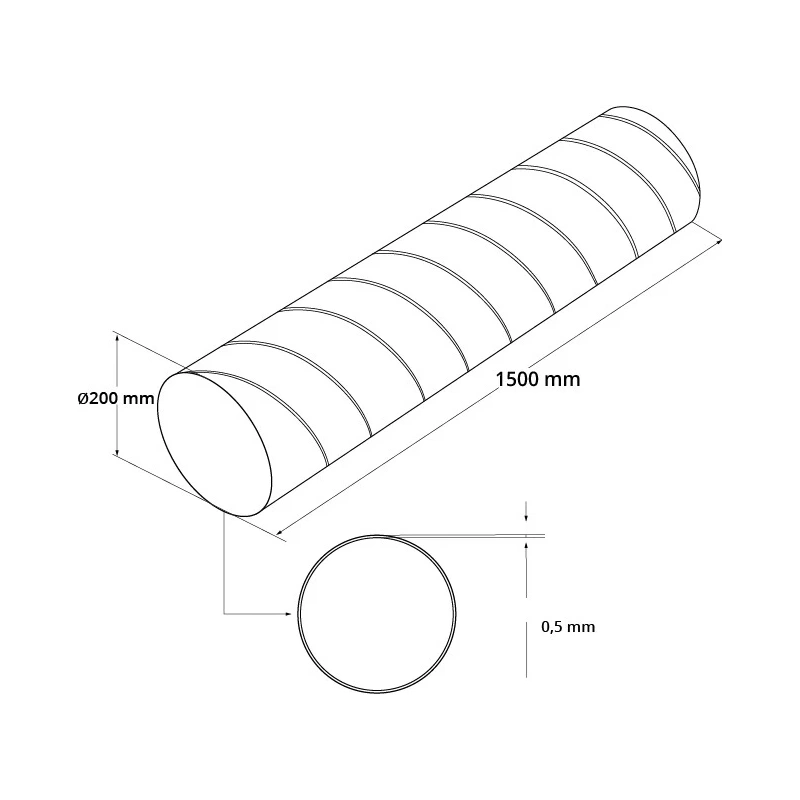 Spirobuis Ø 200mm lengte 1,5 meter - Gegalvaniseerd