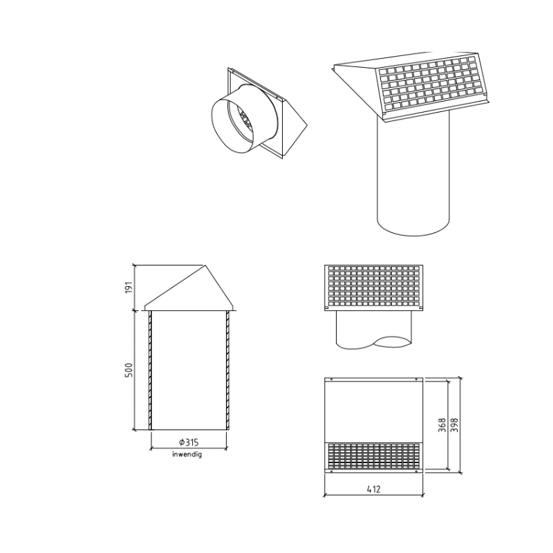 Thermoduct geveldoorvoer Ø315mm