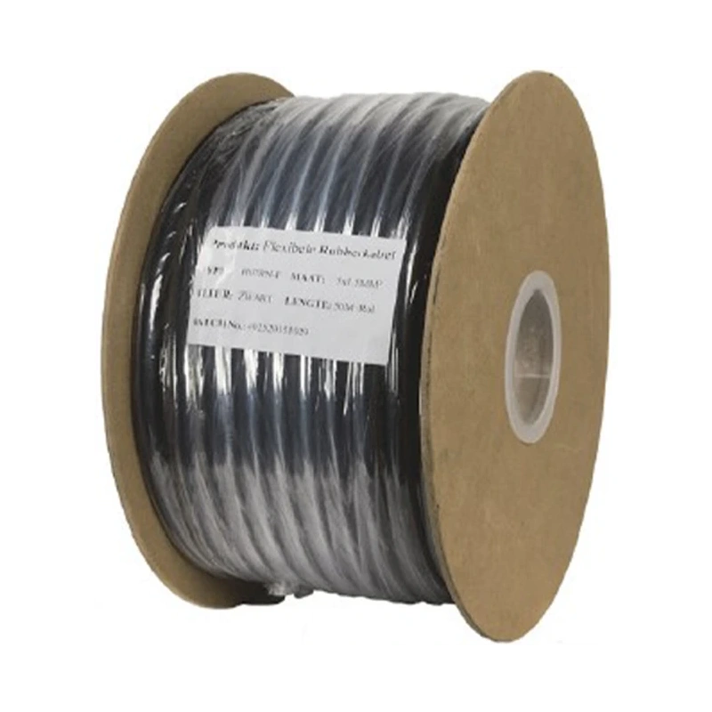 Soepele zwarte rubberkabel 5 x 1,5 voor buiten, rol 50 meter