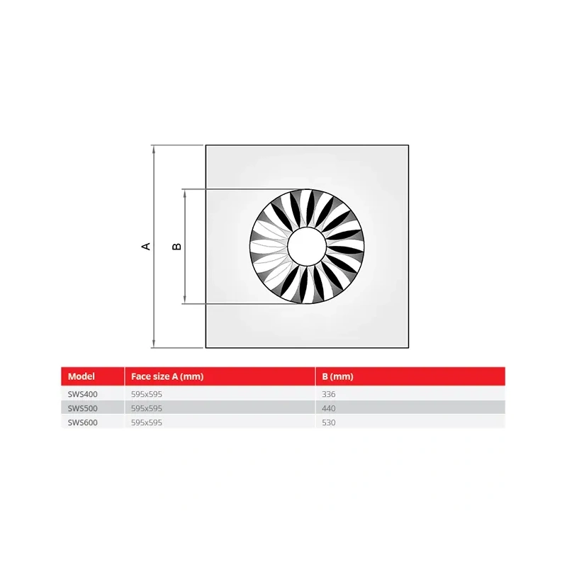 Wervelrooster vaste lamellen 500mm vierkant - SWS500 RAL 9005 30% glan