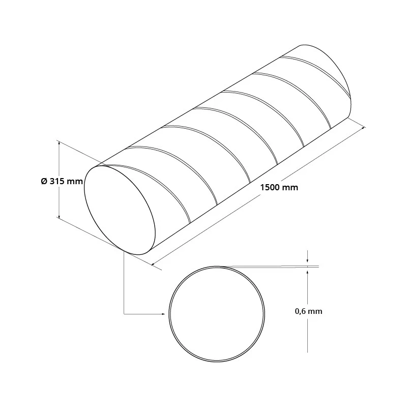Spirobuis Ø 315mm lengte 1,5 meter - Gegalvaniseerd