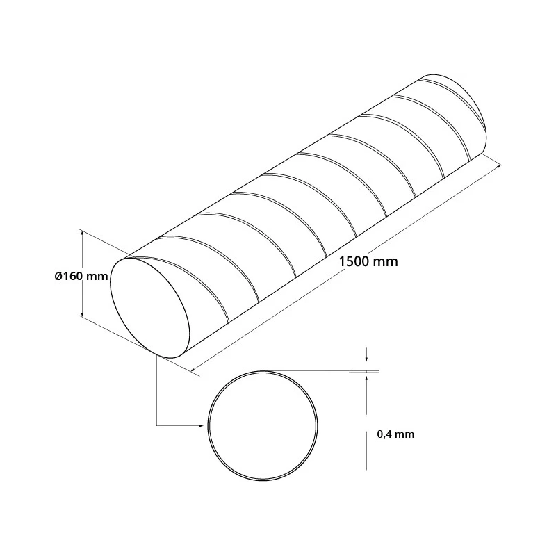 Spirobuis Ø 160mm lengte 1,5 meter - Gegalvaniseerd