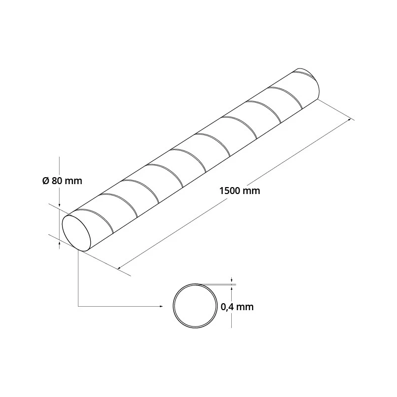 Spirobuis Ø 80mm lengte 1,5 meter - Gegalvaniseerd
