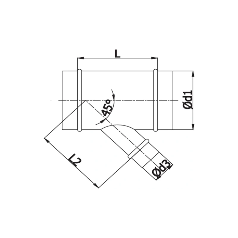 T-stuk Ø 250mm - Ø 200mm voor spirobuis (45°)