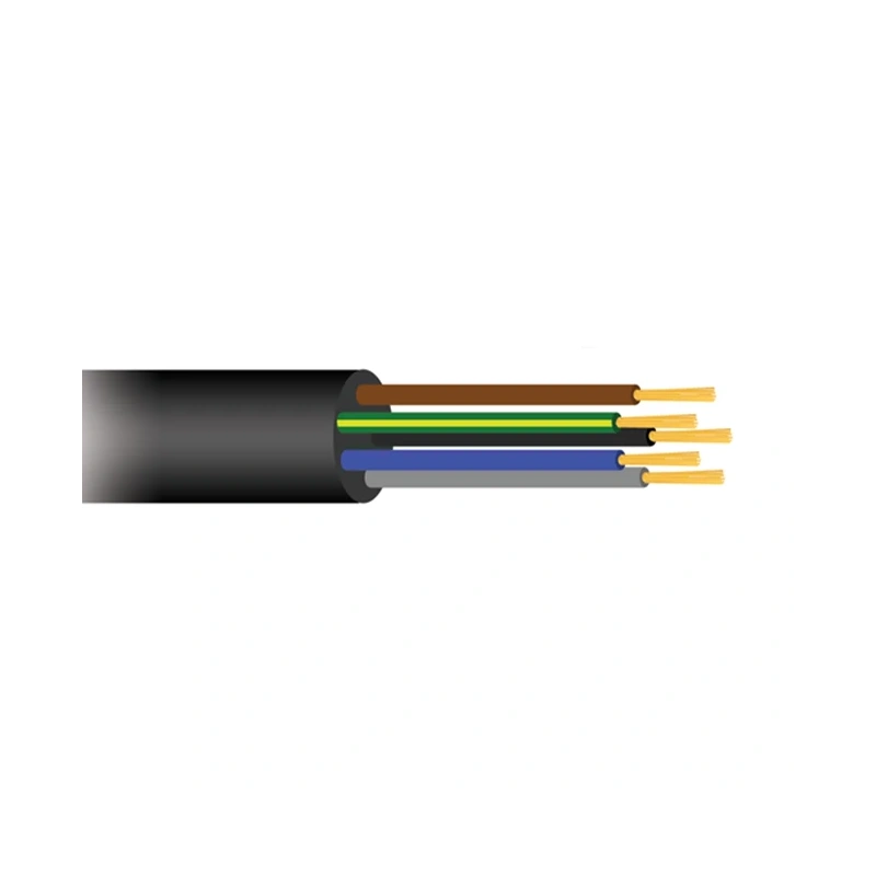 Soepele zwarte rubberkabel 5 x 1,5 voor buiten, rol 50 meter
