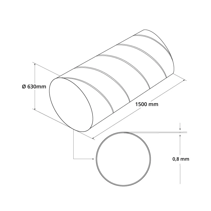 Spirobuis Ø 630 mm lengte 1,5 meter - Gegalvaniseerd