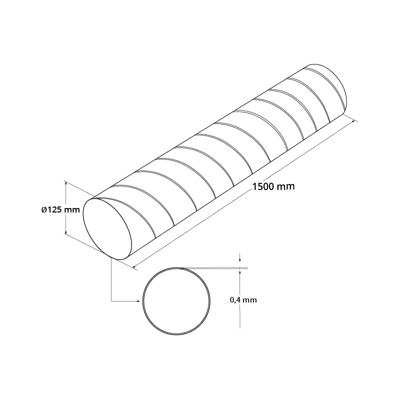 Spirobuis Ø 125mm lengte 1,5 meter - Gegalvaniseerd
