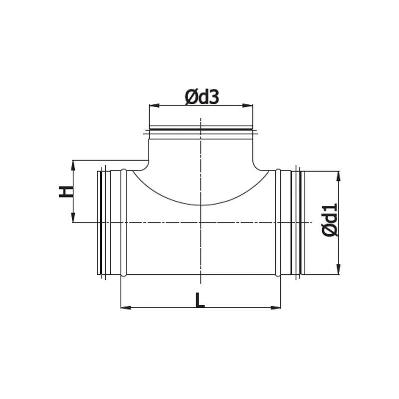 T-stuk Ø 180mm - Ø 180mm voor spirobuis (90°)