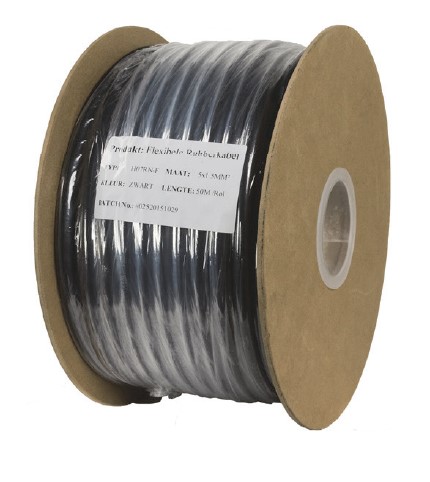 Soepele zwarte rubberkabel 5 x 2,5 voor buitengebruik, rol 50m